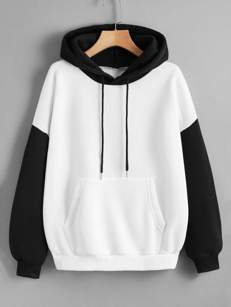 

colorblock drawstring pocket hoodie u2eo#, White;black