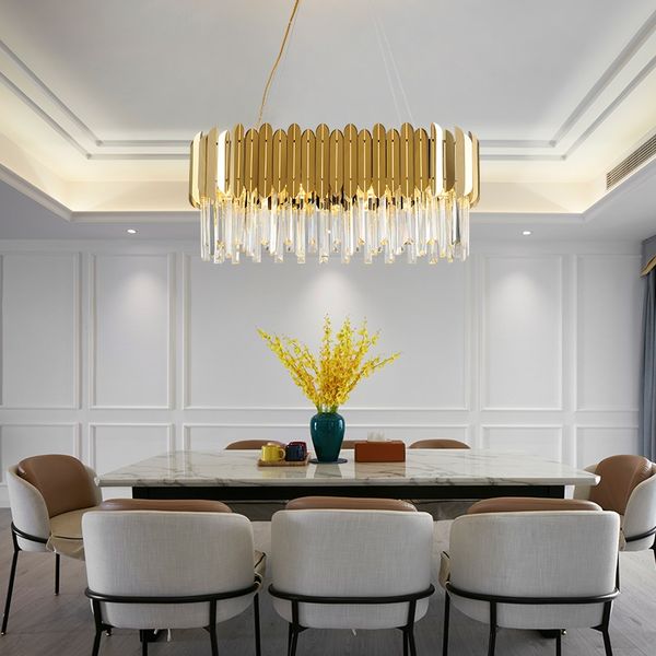 

gold stainless steel living room chandelier postmodern light luxury bedroom k9 crystal lamp round simple dining room chandelier