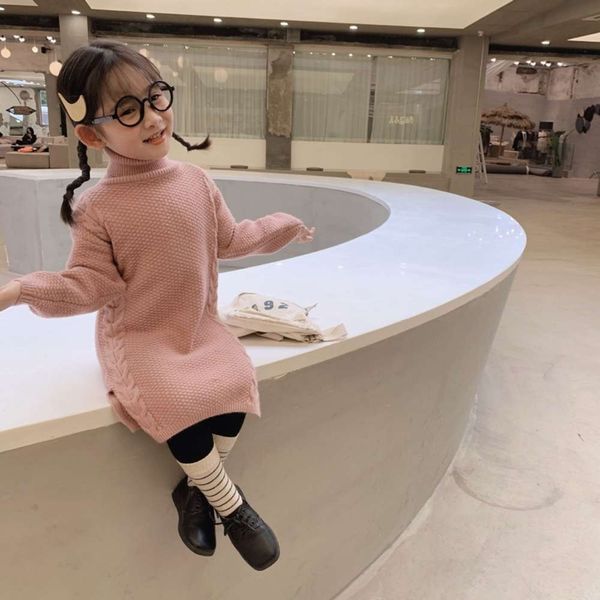

2020 winter new children's clothing girl's long high collar sweater baby's thickened woolen skirt, Blue