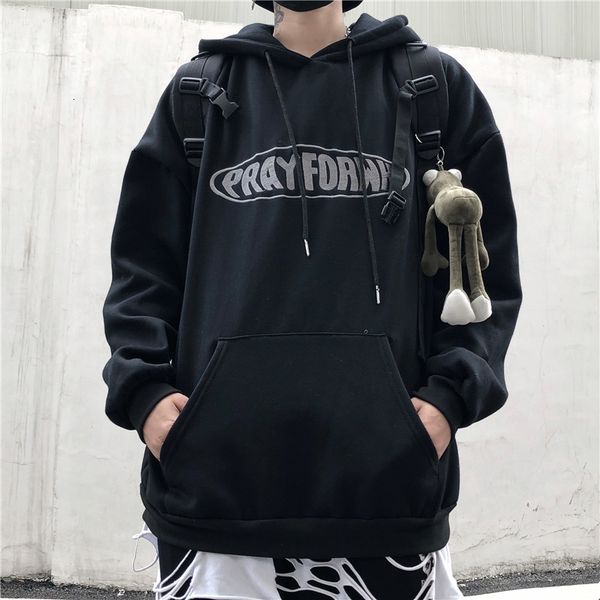 

korea 2021 new autumn and winter joker embroidered letter plus velvet in hoodie tide sweater ojui, Black