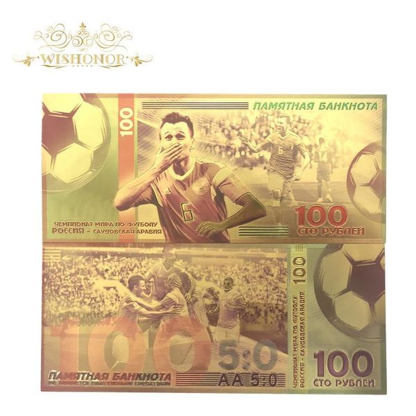 

10pcs lot color russia banknote world cup set banknotes 100 rubles banknote in 24k gold paper money for collection sqczjr pingtoy