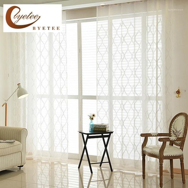 

[byetee] white embroidered gauze window curtain embroidery tulle kitchen door voile curtains for living room bedroom drapes1