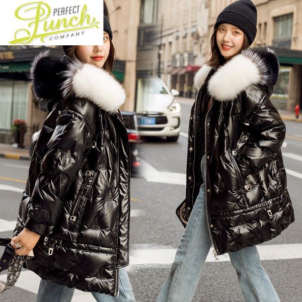 

winter down jacket women's long thicken woman parkas female coat fox fur collar coats bright colors womens clothing 2021 wpy1102, Black