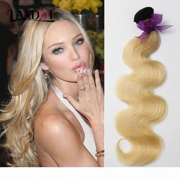 

dark roots 1b 613 ombre bleach blonde hair brazilian body wave virgin hair 3 4bundles 10a peruvian indian malaysian human hair weave can dye, Black