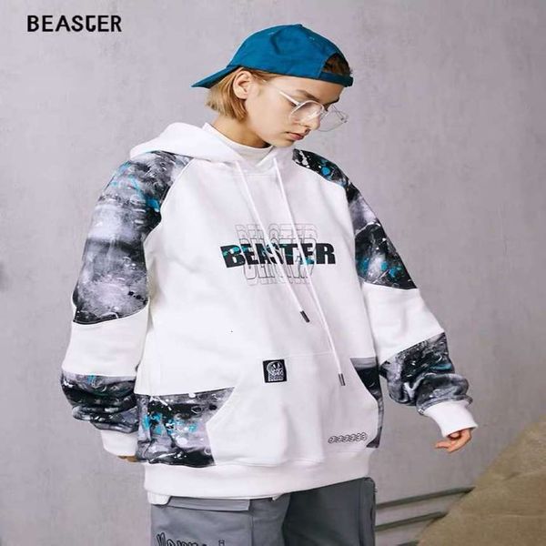 

beaster little devil ghost face splash contrast color sweater street style simple fashion loose hoodie men, Black