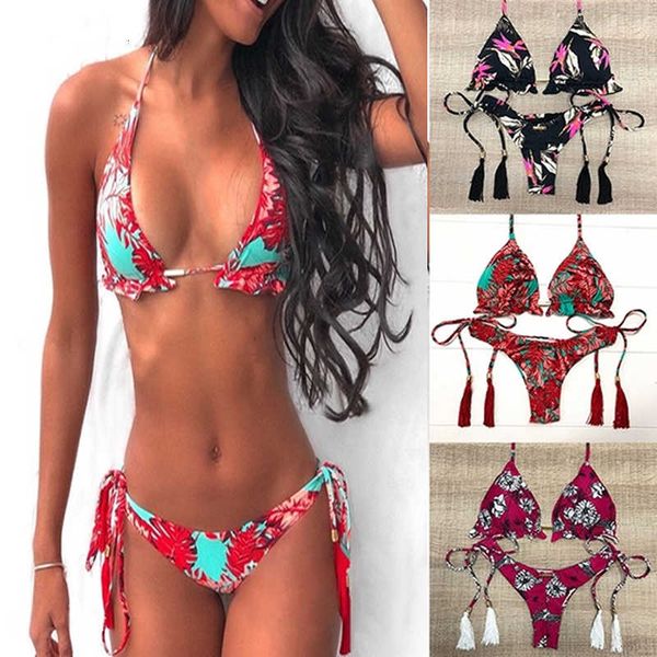 

2020 new women's explosion summer print split swimsuit solid separate swimwear bikini, White;black