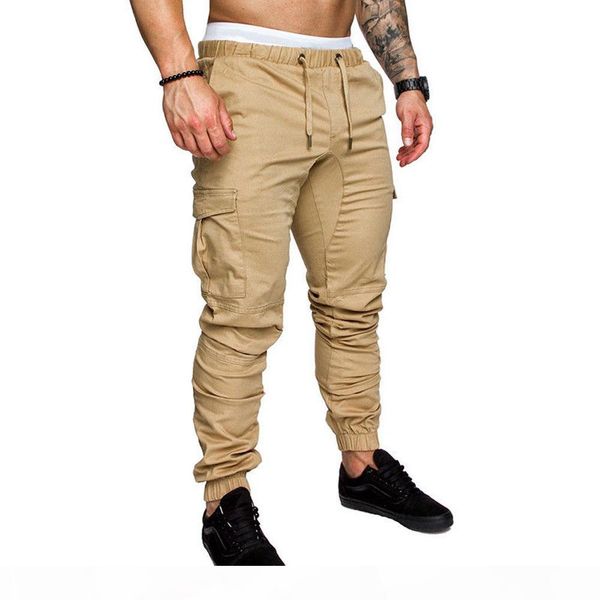 

men's jogger pants 2018 autumn fashion male herren skinny fit cargo chino hip hop stretch solid color multi-pocket pant, Black