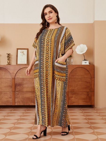 

plus patch pocket striped print tunic dress g5ng#, Black