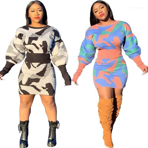 

dress ladies clothing vestidos women s clothing 2 piece set fashion panelled camouflage print casual 2pcs, White