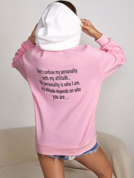 

slogan graphic drawstring kangaroo pocket hoodie m51l#, White;black
