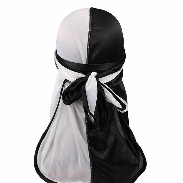 

1pcs fashion long tail turban caps camouflage printed pirate hats women men muslim durags bandanas patchwork headwrap headwear sqcbnr, Black