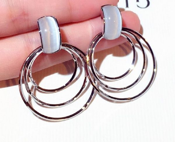 

new ins fashion luxury designer resin multi circles geometric stud earrings for women girls silver post, Golden;silver
