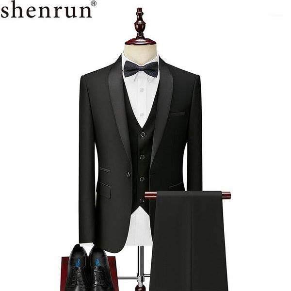 

shenrun men tuxedo suit slim fit shawl lapel fashion formal wedding suits groom host stage business party banquet costume black1, White;black