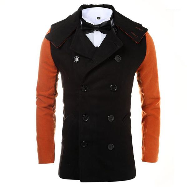 

fdwerynh 2018 new fashion man autumn and winter self-cultivation double breasted patchwork trench coat1, Tan;black