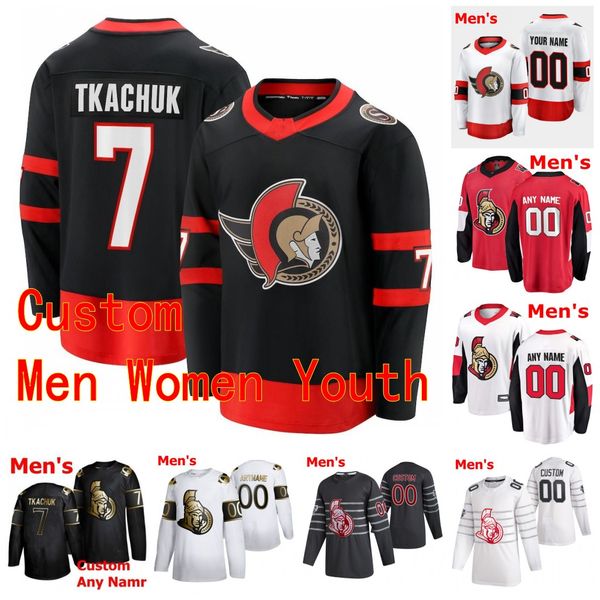 

2020 2021 ottawa senators hockey jersey brady tkachuk erik karlsson artem anisimov bobby ryan thomas chabot white black custom stitched, Black;red