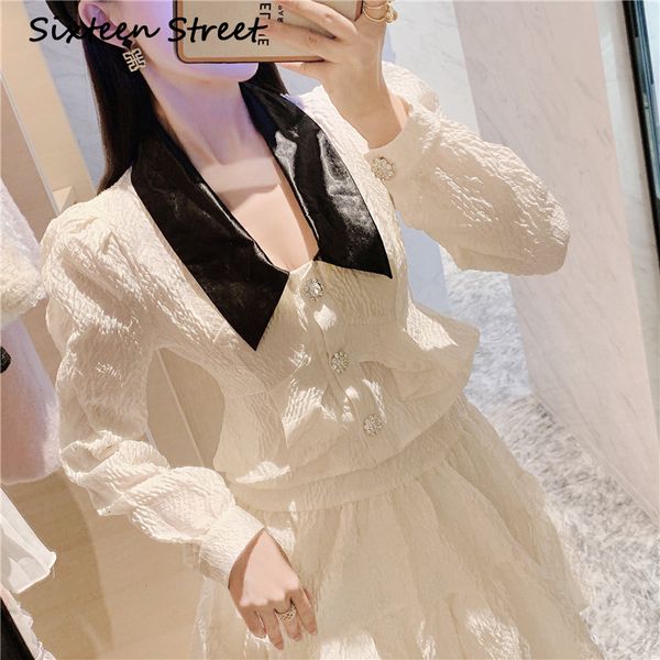

new woman sets two pieces with low-necked vs casual white rice shirts and women's high waist skirts single-breasted set spring cloth f7