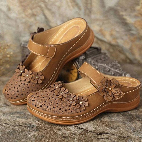 

women summer retro slippers wedge woman sandals pu hollow platform rome ladies slippers soft comfortable female casual shoes #f15n, Black