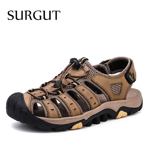 

surgut 2020 new male shoes genuine leather men sandals summer shoes beach sandals men fashion outdoor casual shoes size 38~46 t200420, Black