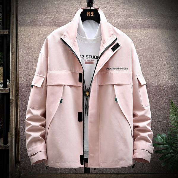 

men's jacket men spring solid korean hip hop japanese streetwear coat male casual cargo pink jackets man windbreaker kg-233, Black;brown