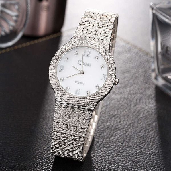 

fashion new alloy vacuum plating watch bracelet watch with diamond shell surface otne, Slivery;brown