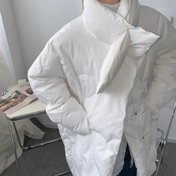 

men's down & parkas mixcubic 2021 winter england style stand-up collar duck padded coats men casual loose simple white overcoat for s-x, Black