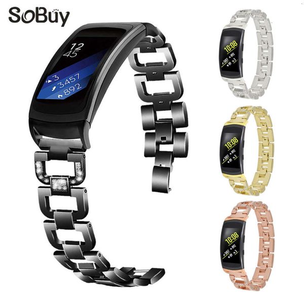 

suitable for gear fit2 pro watch samsung bracelet with diamond d-button stainls steel metal strapjk