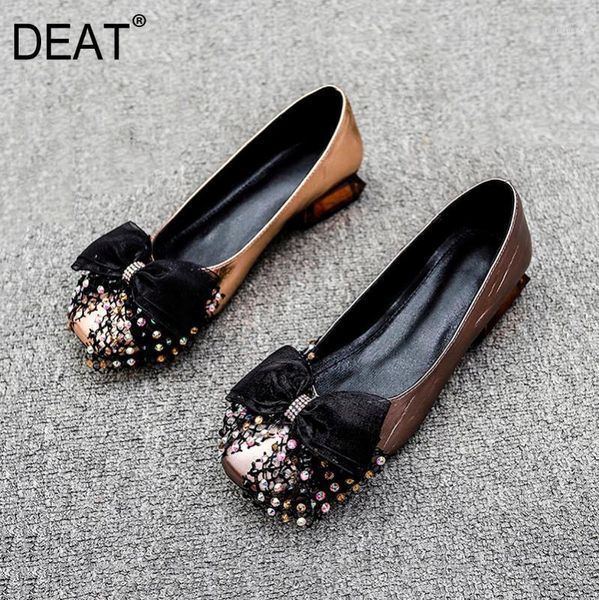 

[deat] 2020 square toe shallow bowknot simple casual pu leather single high heels shoes women new spring autumn fashion 10g3401, Black