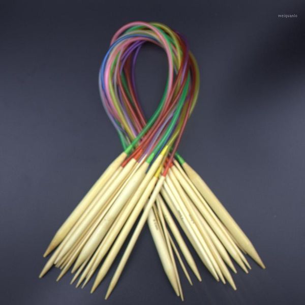 

18pcs/set 24" 60cm multi-color plastic tube smooth nature circular bamboo knitting crochet hooks needles sets tool1, Black