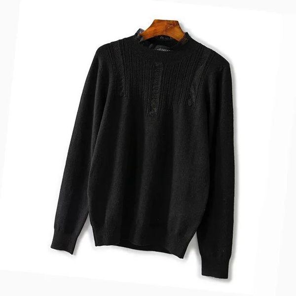 

women sweater 2020 autumn and winter new lace stitching high neck long sleeve knitted wool sweater, White;black