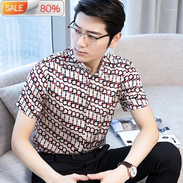 

real silk summer men short sleeve printed shirt social mens shirts casual slim fit 2020 camisas hombre 4320 b219441, White;black