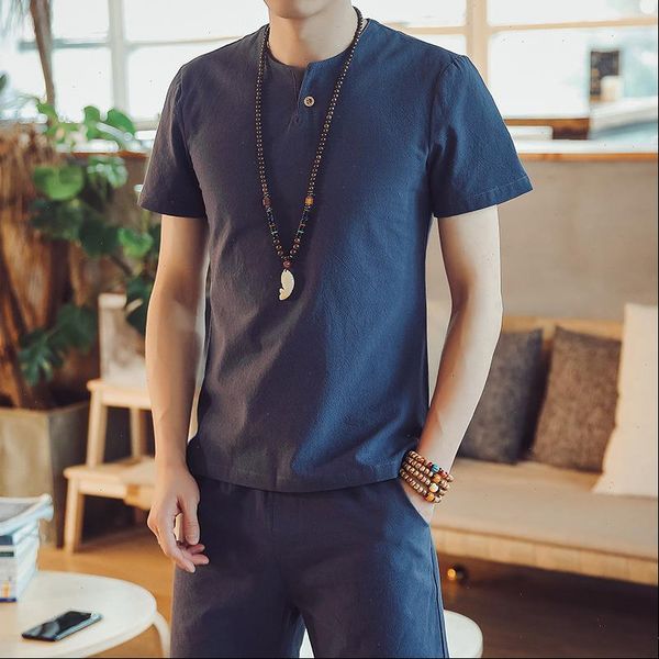 

chinese style breathable summer shirts men cotton linen short sleeve casuals men dropshipping shirt plus size 5xl, White;black