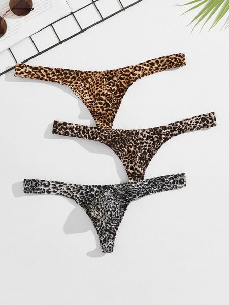 

men 3pcs leopard print brief 177c#, Black;brown
