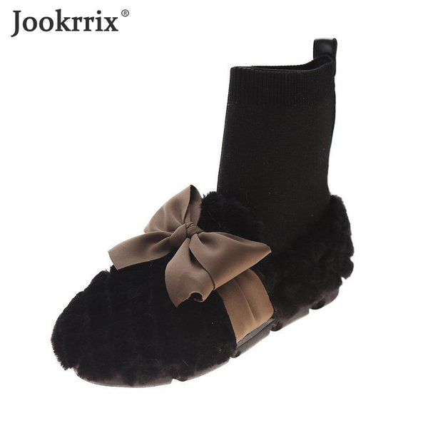 

jookrrix 2020 women fashion snow boots female brand ankle boots for women comfortable warm flats lady winter fur shoes zb1105, Black