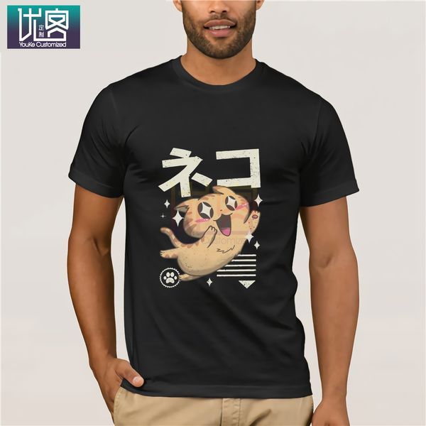 

kawaii feline мужчины симпатичные животные японский vintage короткий рукав crewneck чистый хлопок плюс размер одежды балахон дизайнеров футб