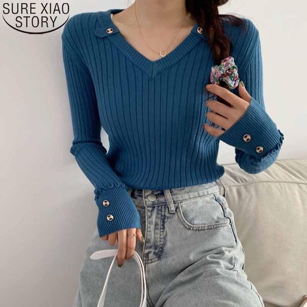 

woman sweater long sleeve bottoming sweater solid 6 colors 2020 fashion autumn new all-match v-neck stripe sweet pullover 109871, White;black