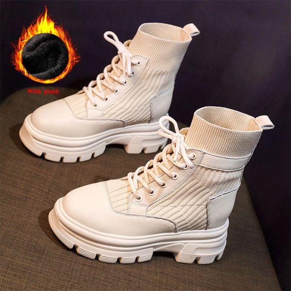 

nude boots soft leather women's ankle boots fashion shoes woman british autumn winter high platform casual ladies short boots y1221, Black