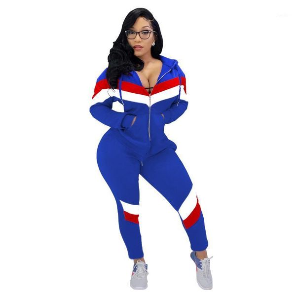 

2020 new winter women sets hooded full sleeve zip pants suits patchwork two piece set casual tracksuit fitness outfits gl0691, White