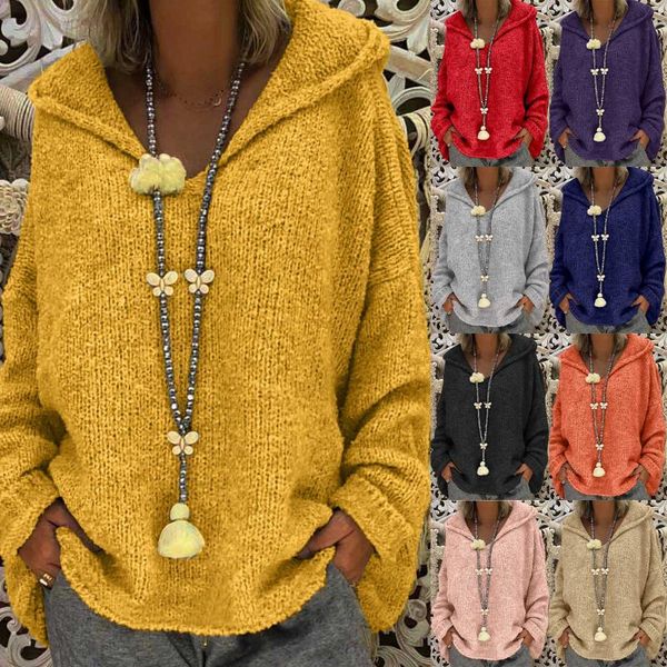 

women's sweaters winter women sweater fashion loose large size solid color hood long sleeves ladies blouse comfortable style, White;black