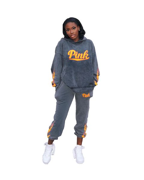 

2021 new spring letter female training outfits two pieces suit pants size sets of clothes z6ms, Gray