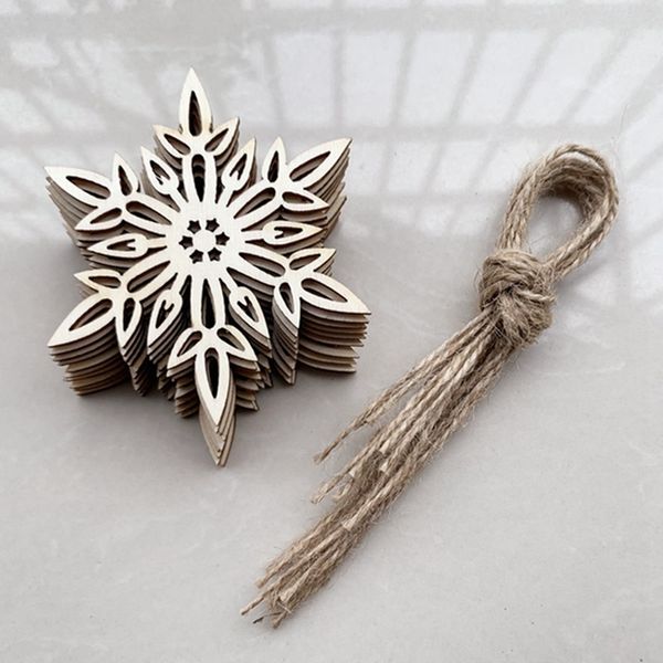 

2021 latest hanging 10pcs wooden pendant snowflakes christmas ornament tree xmas decoration drop pendants laser cut wood craftsa new 1