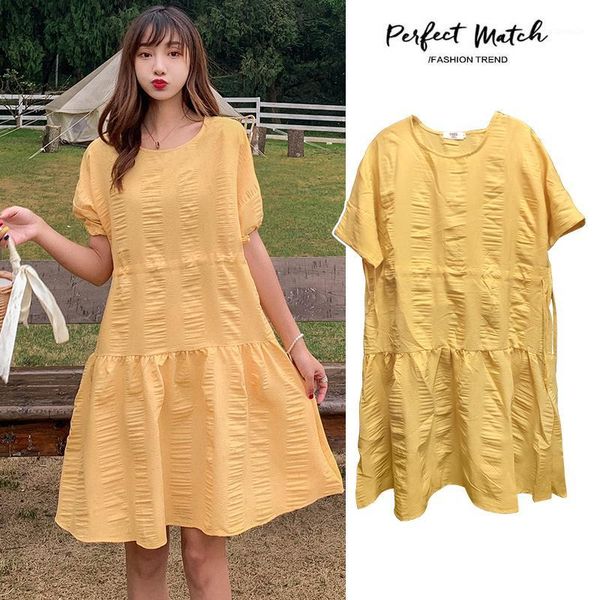 

maternity dresses 8063# dress summer cotton short o neck solid color sleeve loose stylish for pregnant women mom1, White