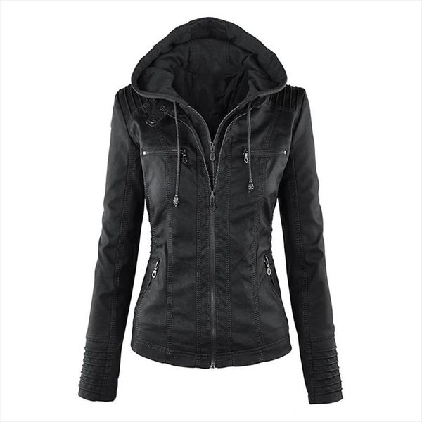 

2020 new women autumn winter faux soft leather jackets coats lady black pu zipper epaule motorcycle streetwear