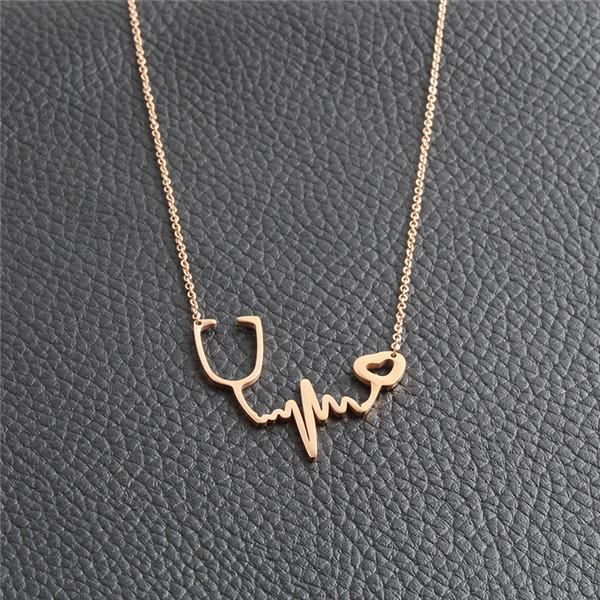 

подвеска волна choker сердцебиения ожерелье мотаться сердце линия женщины hollow подарков стетоскоп ювелирных изделий из нержавеющей стали э, Silver