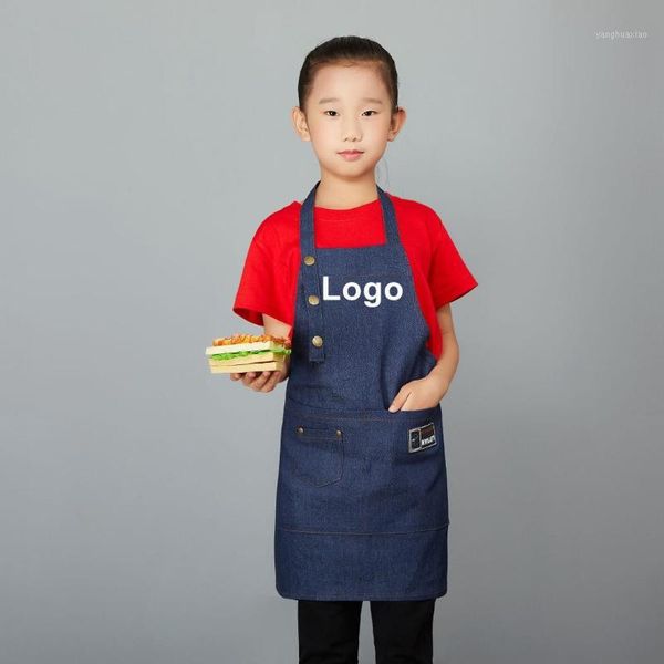 

aprons kids denim apron chef three buttons jeans cooking kitchen for eating bib painting kid work bbq pinafore custom1