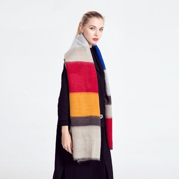 

mingjiebihuo autumn and winter new scarf color wide stripes europe and the united states fan comfort shawl thick girls y200103, Blue;gray
