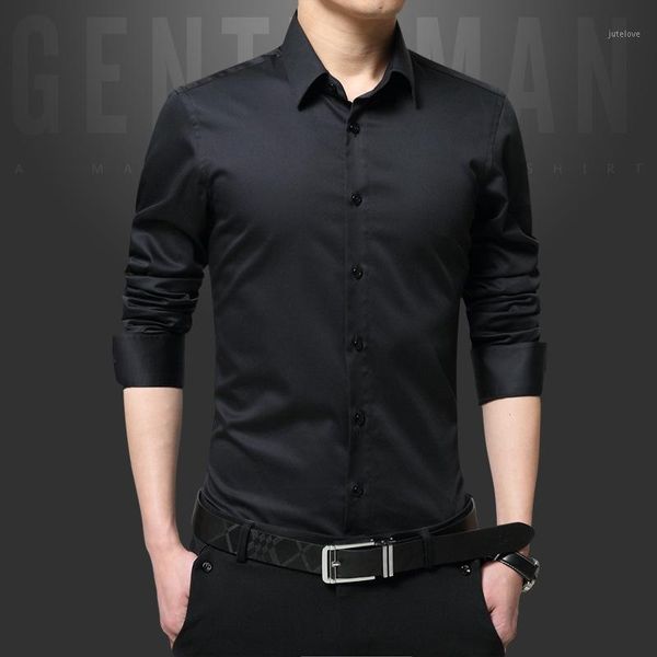 

autumn new men's long-sleeved solid-color cotton lapel casual non-iro gentleman shirt wild shirt1, White;black