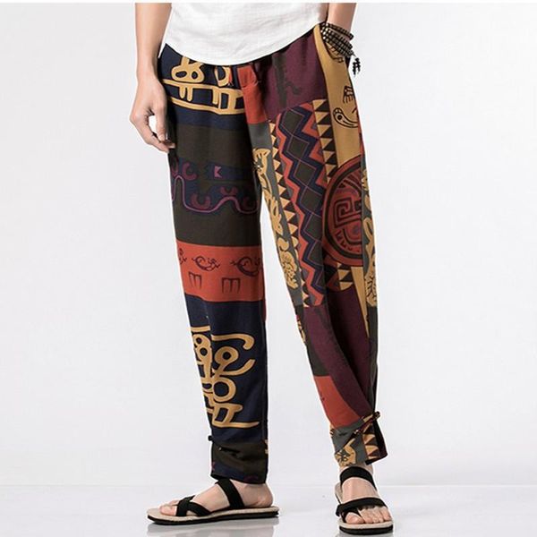 

summer plus size haren chinese style pants mens hip hop cotton linen pant casual trousers large big size buckle lantern pants1, Black