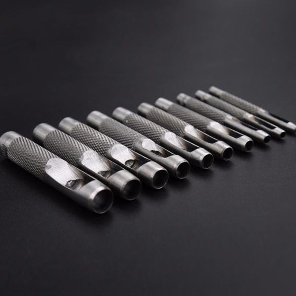 

round steel leather tool diy craft hollow puncher 1-10 mm belt strap gasket, leather punch tool black silver 10pcs