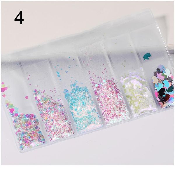 

6 grid/bag mixed nail glitter powder sequins colorful nail flakes sticker 3d diy nail sliders dust for art dec jllkqj, Silver;gold