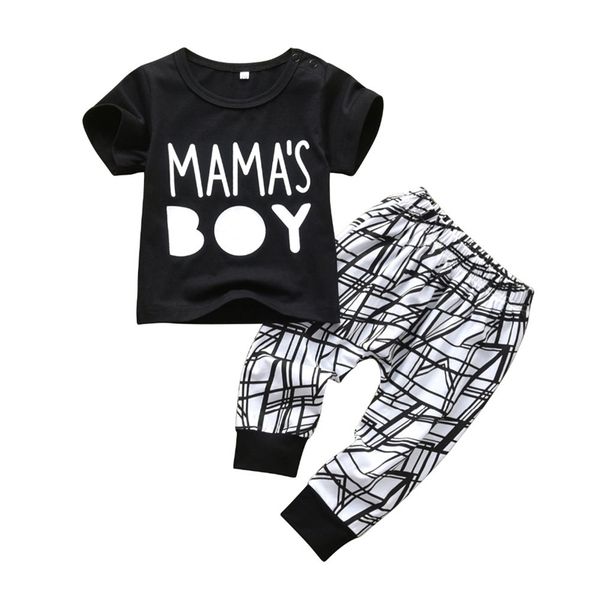 

summer newborn baby boys clothes mama's boy short sleeve t-shirt casual pants infant baby clothing outfits set y200803, White